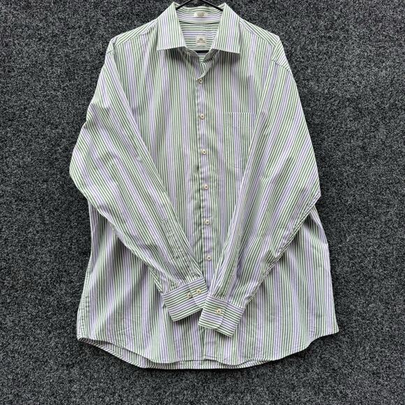 Peter Millar Mens Purple Green White Striped Long Sleeve Dress Shirt XL - Picture 1 of 6
